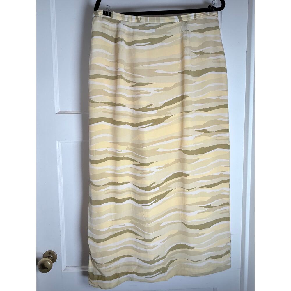 Josephine Chaus Yellow 100% Silk Skirt 💛 Size 16 💛 Tiger / Camo Print
